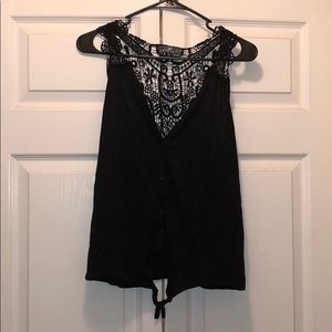 Two woven back button up tie front tank tops.